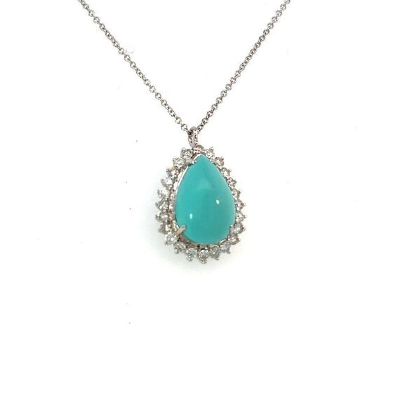 Persian Turquoise Diamond Pendant With Chain 17" 14k WG 9.9 TCW Certified 307918 - Picture 11 of 17